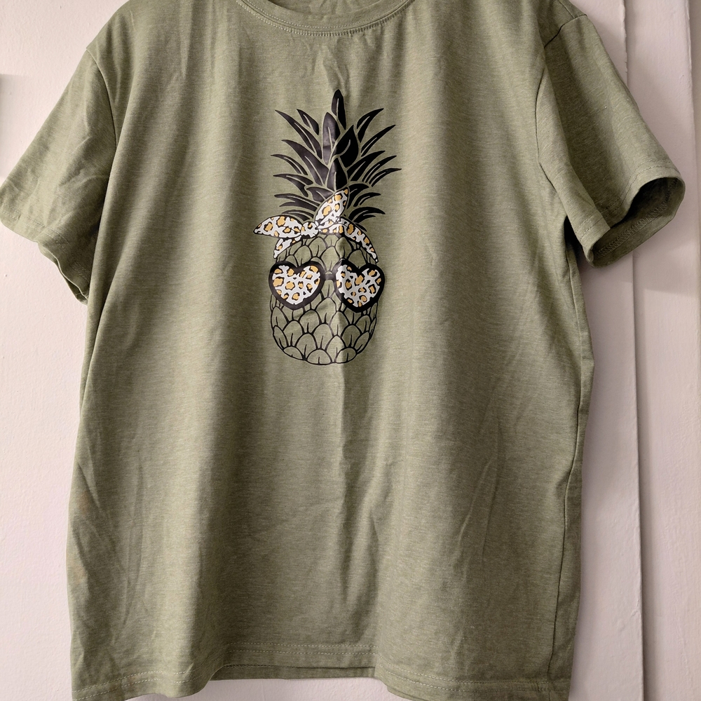 Green T-Shirt with Pineapple Graphic